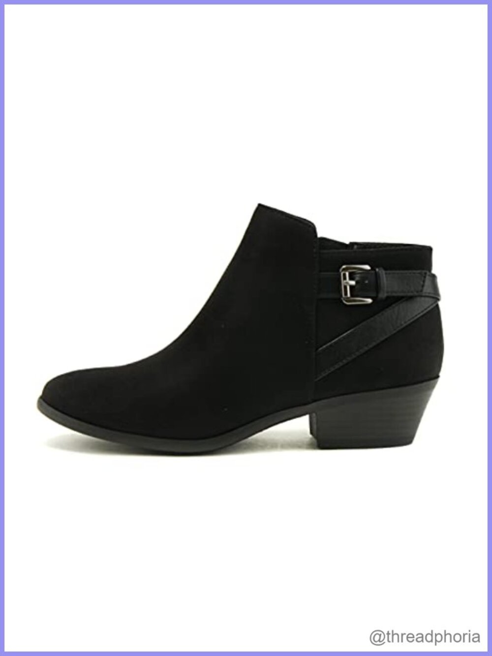 Faux Suede Western Ankle Bootie Stacked Heel Side Zipper